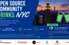 Graphic providing details about the Open Source Drinks event, including the address, date, and time.